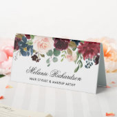 Plaque De Table Aquarelle Burgundy Blue Floral Name Sign (In SItu (Mariage))