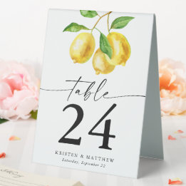 Plaque De Table Aquarelle Citrus citron Numéro de tableau