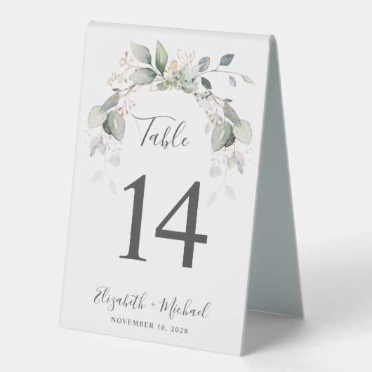 Plaque De Table Aquarelle de verdure Mariage Réception Numéro de t (Recto)