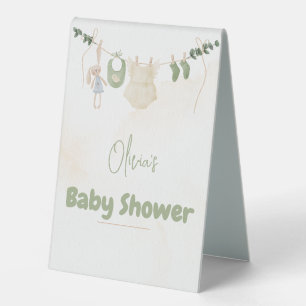 Plaque De Table Aquarelle délicate verte et beige Floral Baby Sh