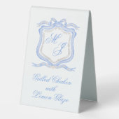 Plaque De Table Aquarelle Designer Blue Monogram Crest Mariage (Verso)