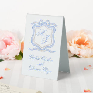 Plaque De Table Aquarelle Designer Blue Monogram Crest Mariage
