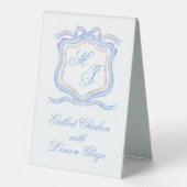 Plaque De Table Aquarelle Designer Blue Monogram Crest Mariage (Recto)