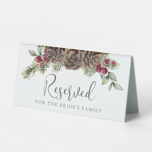 Plaque De Table Aquarelle d'hiver Mariage botanique Réservé (Recto)