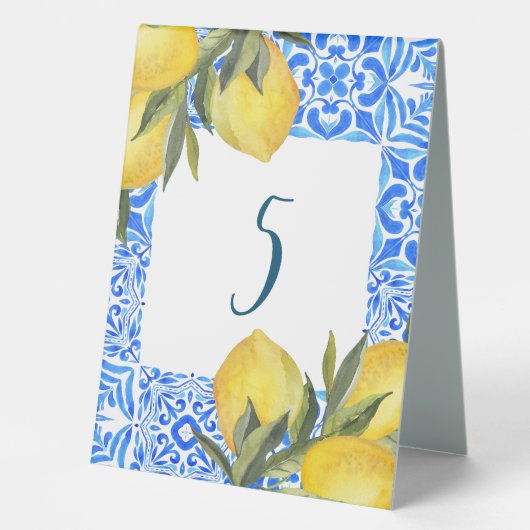 Plaque De Table Aquarelle en mosaïque toscane avec citron (Recto)