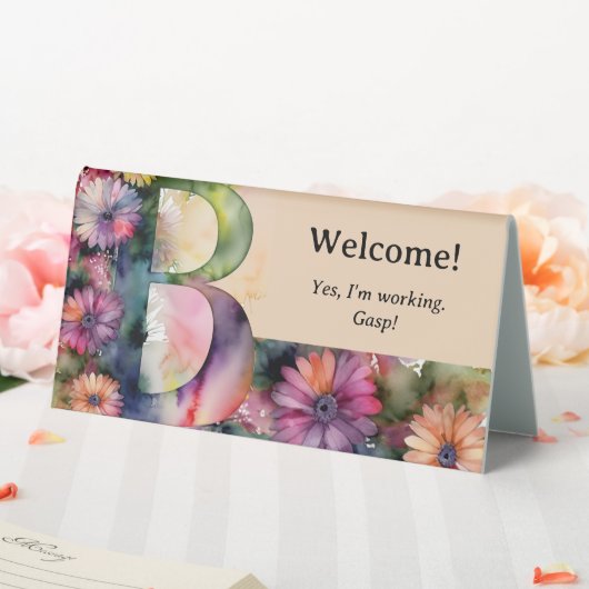 Plaque De Table Aquarelle Floral B Funny Bureau Message (In SItu (Mariage))