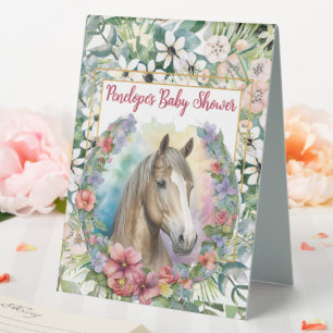 Plaque De Table Aquarelle Floral Horse Baby shower