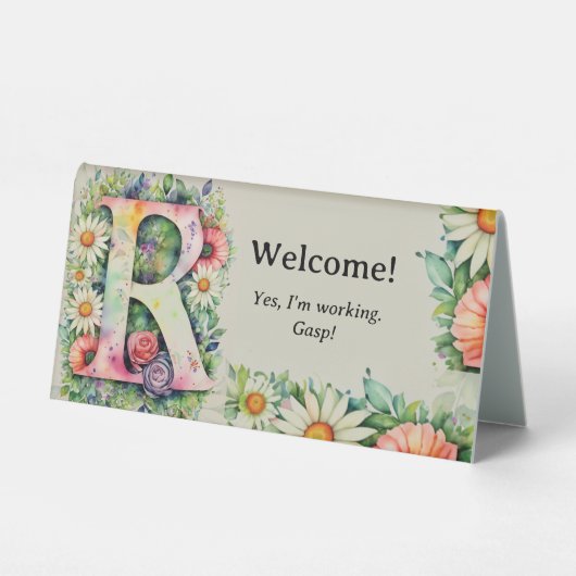 Plaque De Table Aquarelle Floral R Funny Bureau Message (Recto)