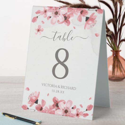 Plaque De Table Aquarelle Floral rose cerisier Mariage (En SItu (Tableau))