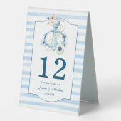 Plaque De Table Aquarelle Florale Ancre Bleu Mariage (Recto)