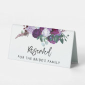Plaque De Table Aquarelle Florale violet Script Mariage élégant (Verso)
