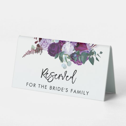 Plaque De Table Aquarelle Florale violet Script Mariage élégant (Verso)