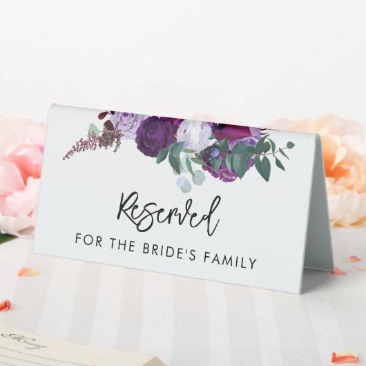 Plaque De Table Aquarelle Florale violet Script Mariage élégant (In SItu (Mariage))