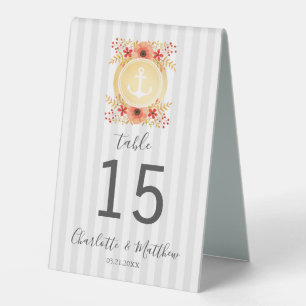 Plaque De Table Aquarelle marine Numéro du Mariage Ancre florale