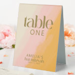 Plaque De Table Aquarelle moderne rose jaune Bat mitzvah modifiabl<br><div class="desc">Boho moderne Aquarelle rose jaune Bat mitzvah modifiable Panneau de tente</div>