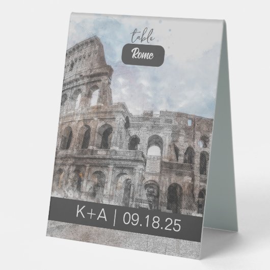 Plaque De Table Aquarelle Rome Italie Table Tente Signal - Élégant (Recto)