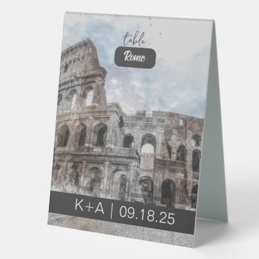 Plaque De Table Aquarelle Rome Italie Table Tente Signal - Élégant (Verso)