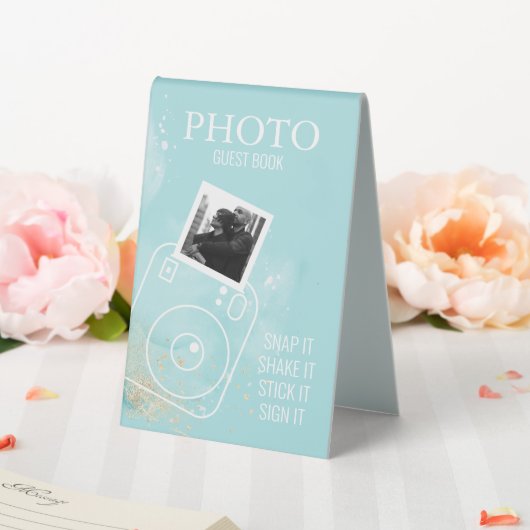 Plaque De Table Aquarelle Turquoise Photo Invité Livre Table Tente (In SItu (Mariage))