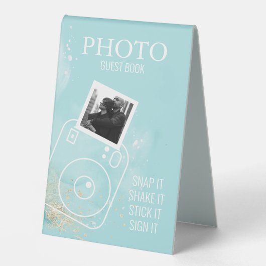 Plaque De Table Aquarelle Turquoise Photo Invité Livre Table Tente (Recto)