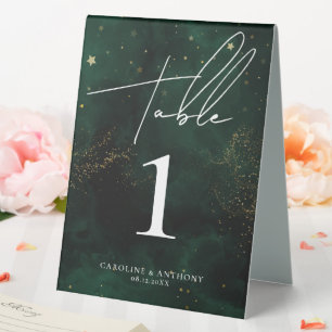 Plaque De Table Aquarelle vert foncé Magique Noir doré