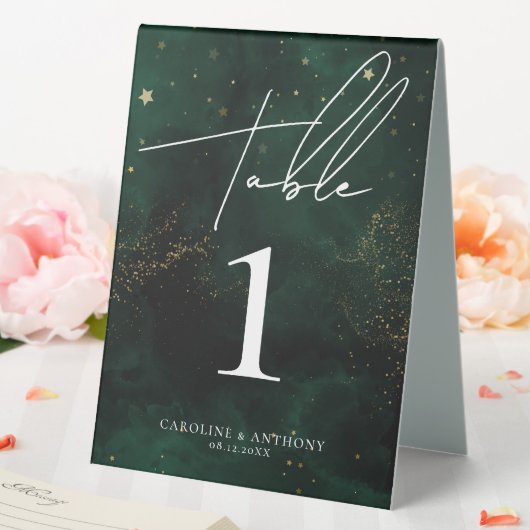 Plaque De Table Aquarelle vert foncé Magique Noir doré (In SItu (Mariage))