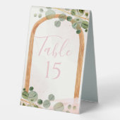 Plaque De Table Arc en bois rose Eucalyptus Mariage Numéro de tabl (Verso)