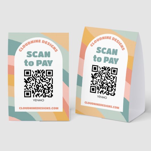 Plaque De Table Arch Retro Waves SCAN POUR PAYER CODE QR (Recto/verso)