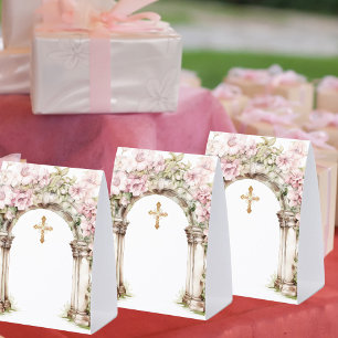 Plaque De Table Arche de croix florales rose pour communion pannea