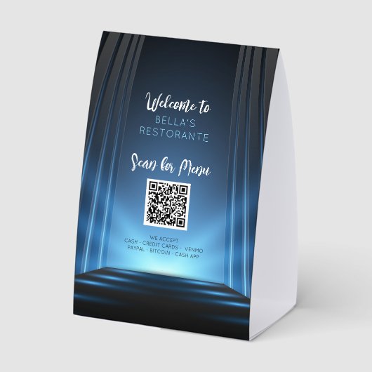 Plaque De Table Ardoise Bleu Menu Restaurant Code QR Panneau Table (Verso)