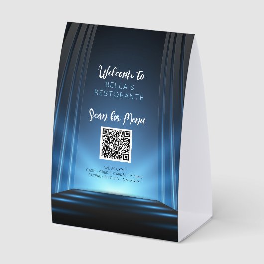 Plaque De Table Ardoise Bleu Menu Restaurant Code QR Panneau Table (Recto)