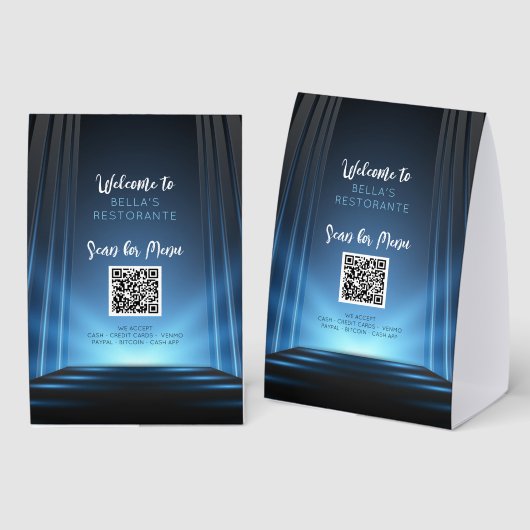 Plaque De Table Ardoise Bleu Menu Restaurant Code QR Panneau Table (Recto/verso)