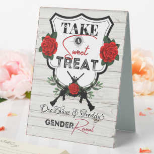 Plaque De Table Armes à feu ou Roses Reveillez Baby shower Traite