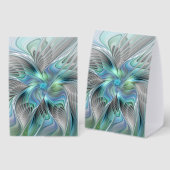 Plaque De Table Art abstrait papillon bleu vert fantasy fractal (Recto/verso)