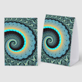 Plaque De Table Art fractal abstrait bleu turquoise orange Spirale (Recto/verso)