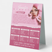 Plaque De Table Artiste de maquillage rose, salon de beauté (Verso)