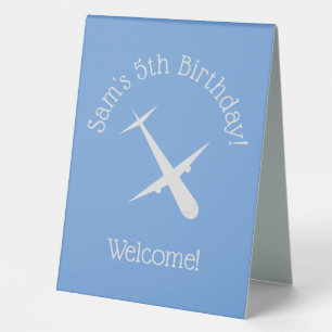 Plaque De Table Avion sur Blue Personnalisé Birthday Kids Pilote