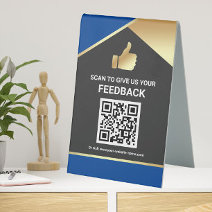 Plaque De Table Avis de client sur le code QR Blue Gold