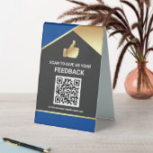 Plaque De Table Avis de client sur le code QR Blue Gold (En SItu (Tableau))