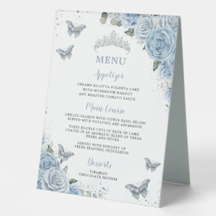 Plaque De Table Baby Blue Floral Menu Signature Cocktails Bar XV