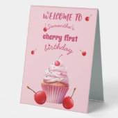 Plaque De Table Baby First Cherry & Cupcake fête d'anniversaire (Recto)
