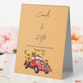 Plaque De Table Baby Shower Camion Rouge Vintage avec Tournesols