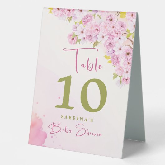 Plaque De Table Baby shower de fleurs de cerisier d'aquarelle Numé (Recto)