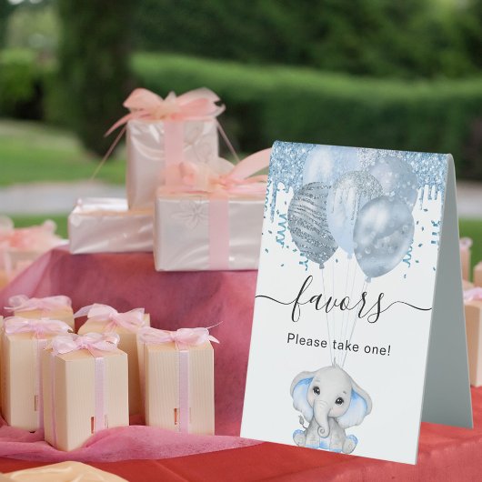 Plaque De Table Baby shower éléphant garçon bleu ballons blanc fav