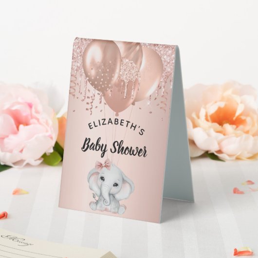Plaque De Table Baby shower éléphant rose ballons d'or fille (In SItu (Mariage))