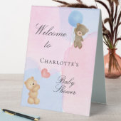 Plaque De Table Baby shower ours en peluche bleu rose sexe révéler (En SItu (Tableau))