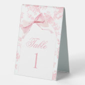 Plaque De Table Baby shower rose floral en toile Bow Numéro de tab (Verso)