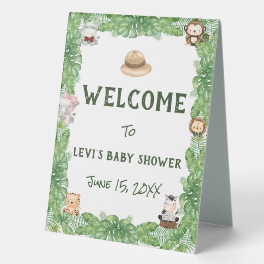 Plaque De Table Baby shower Safari Bienvenue (Recto)