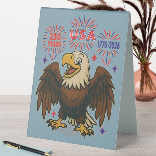 Plaque De Table Bald Eagle avec Fireworks - USA 250 ans 1776-2026 (En SItu (Tableau))