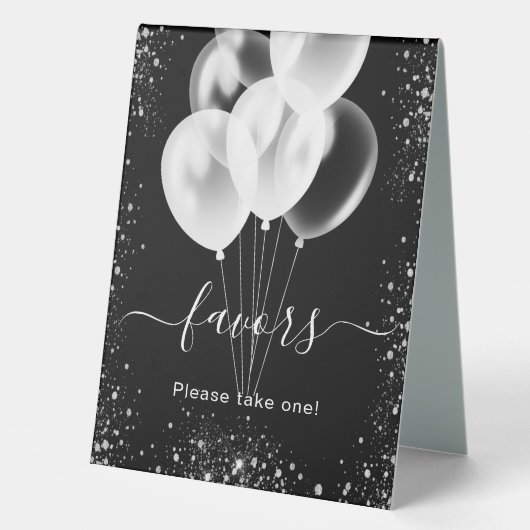 Plaque De Table Ballons de fête à paillettes argentés noirs (Recto)