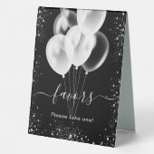 Plaque De Table Ballons de fête à paillettes argentés noirs (Verso)